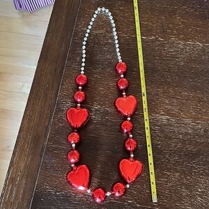 NEW Two foot long, large, hard plastic, hollow heart bead necklace